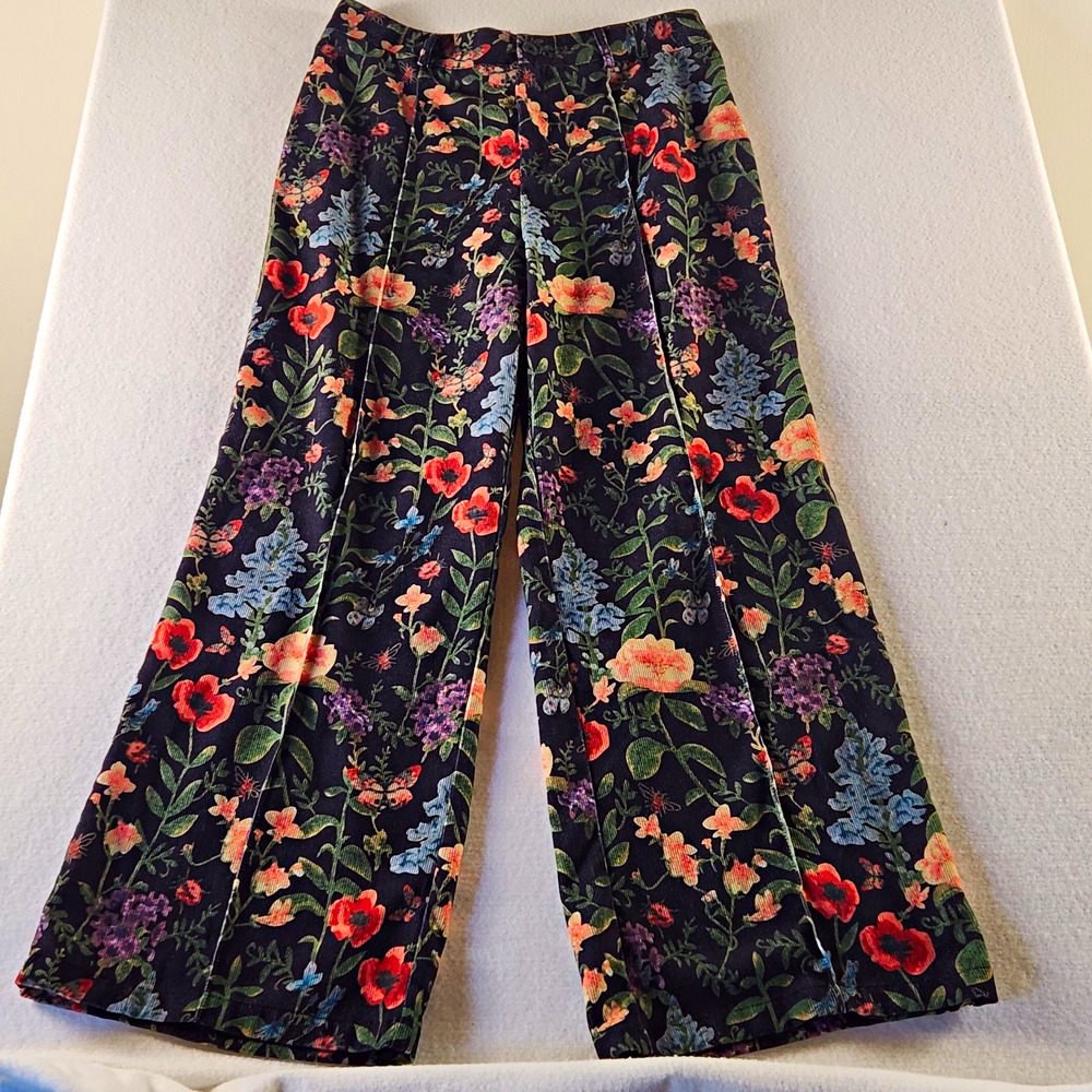 Cider Boho Women’s Navy Floral Wide-Leg Trousers Pockets Cottagecore Sz L